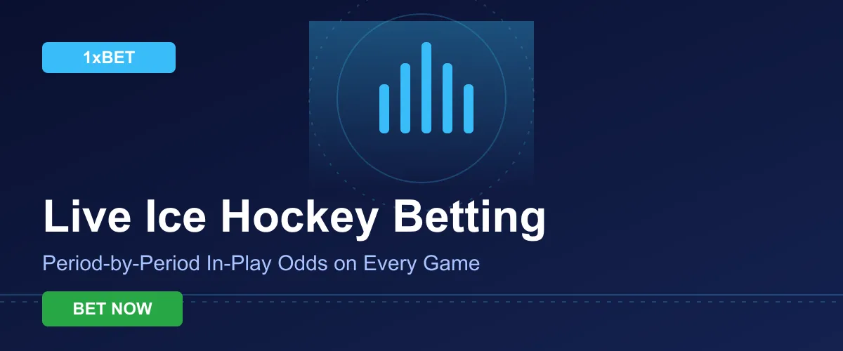 Live ice hockey betting — in-play puck line and totals markets on NHL and KHL games
