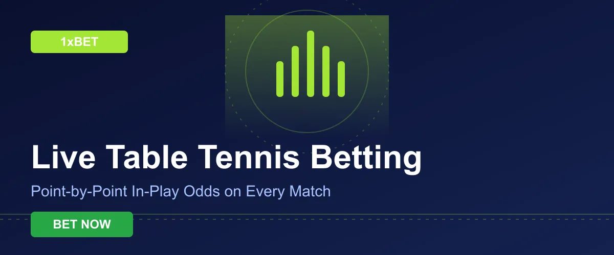 Live table tennis betting — point-by-point in-play odds on WTT and league matches