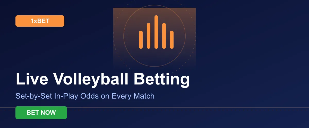 Live volleyball betting — in-play set betting and totals markets on every match